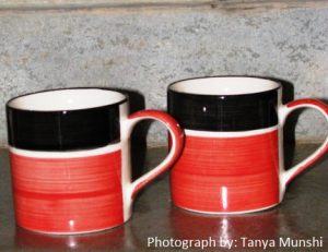 red coffee mugs